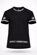Black t-shirt with white embroidery